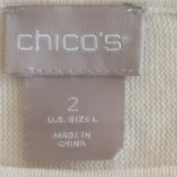 Chico’s Womens Size 2 Ivory Gold Metallic Shimmer Knit Pullover Sweater Top - Picture 7 of 12
